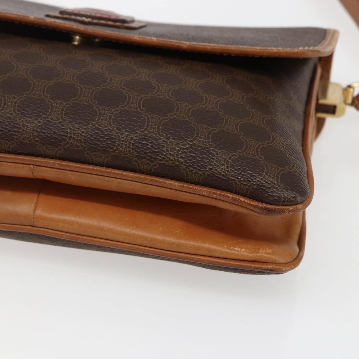 CELINE Macadam Canvas Shoulder Bag PVC Leather Brown Gold Auth ep13304