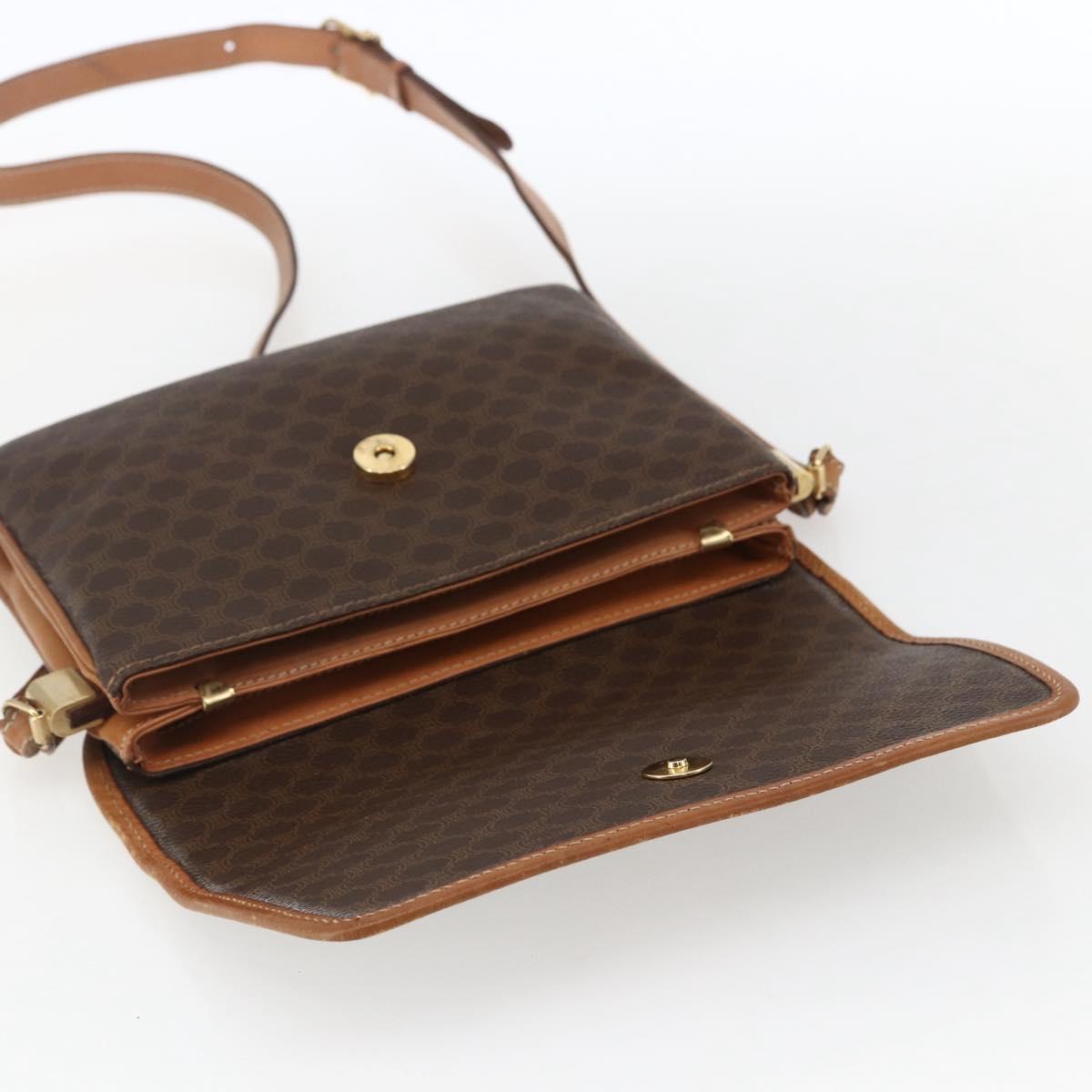 CELINE Macadam Canvas Shoulder Bag PVC Leather Brown Gold Auth ep13304