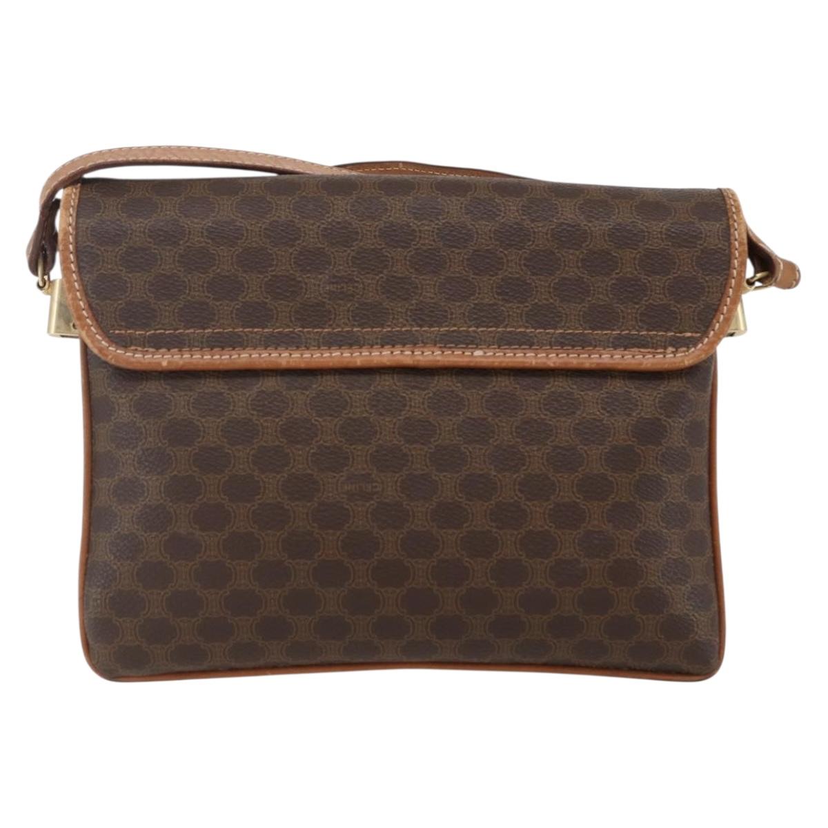 CELINE Macadam Canvas Shoulder Bag PVC Leather Brown Gold Auth ep13304