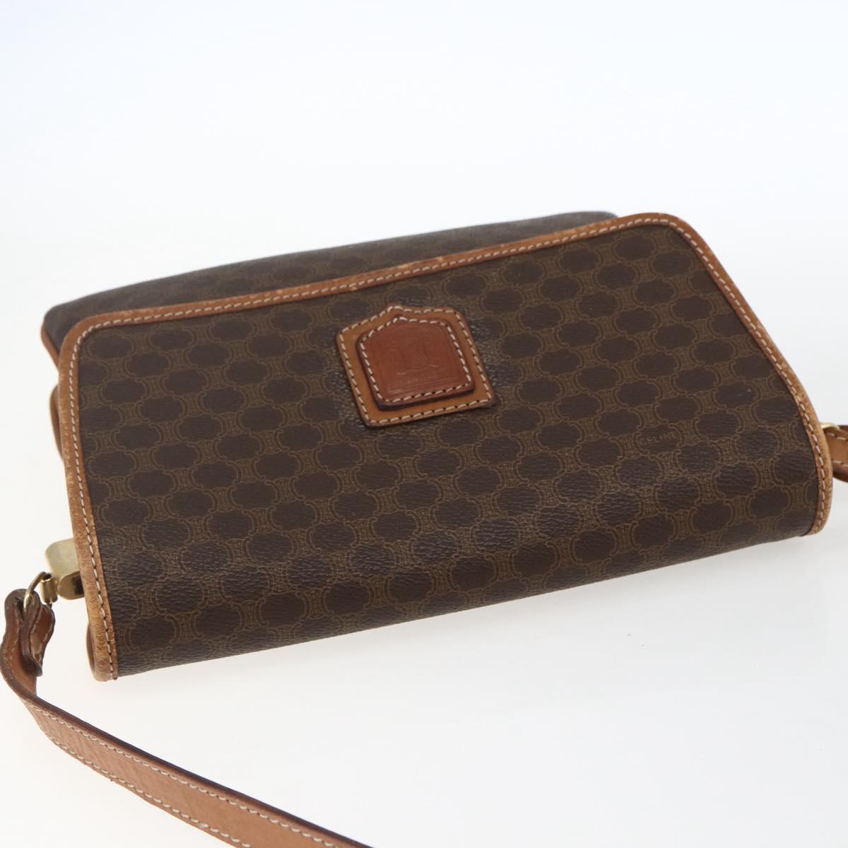 CELINE Macadam Canvas Shoulder Bag PVC Leather Brown Gold Auth ep13304