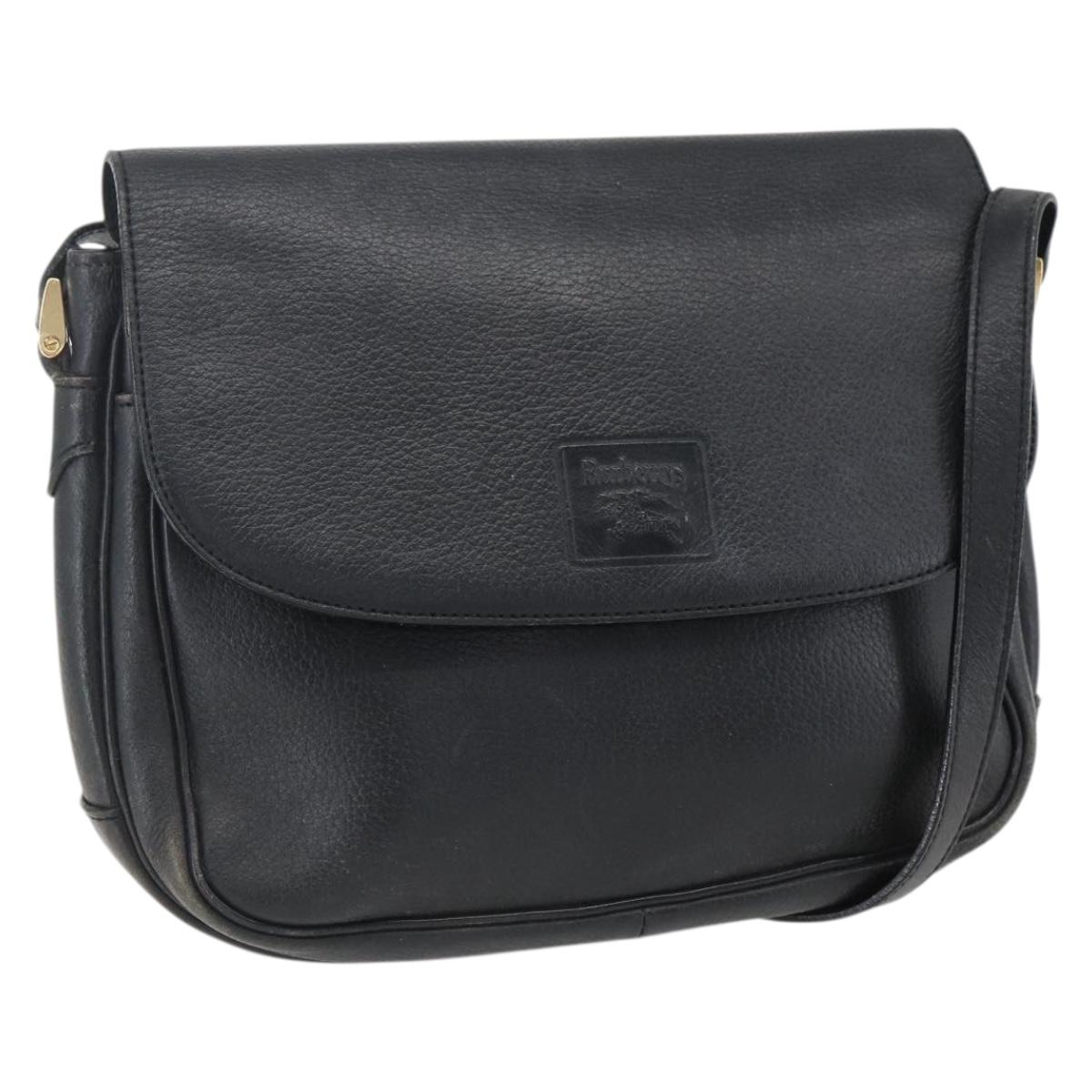 Burberrys Shoulder Bag Leather Black Gold Auth ep13305