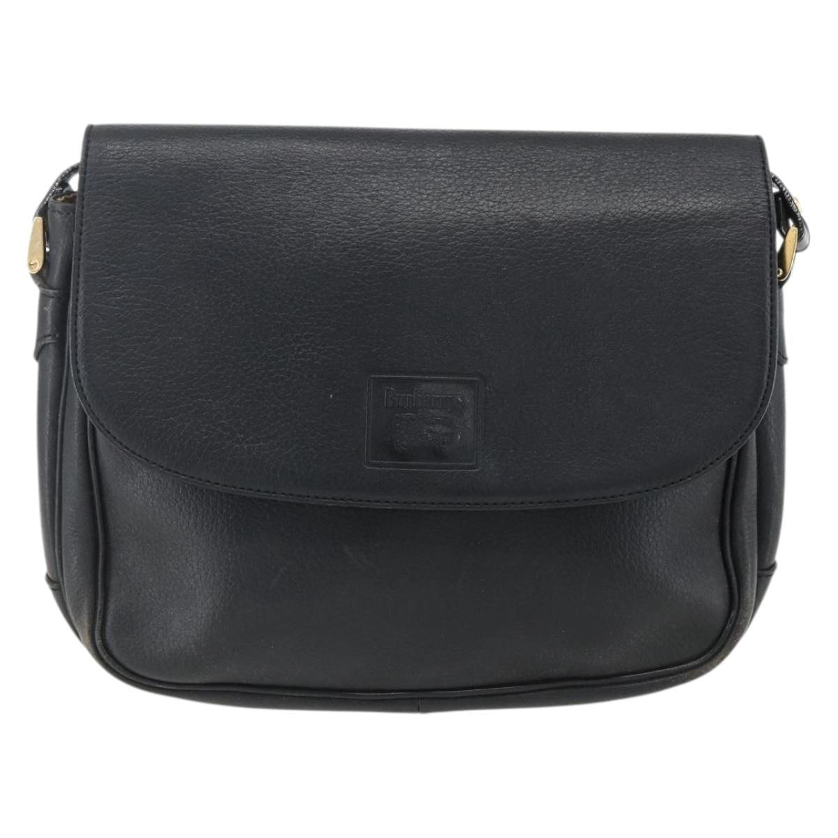 Burberrys Shoulder Bag Leather Black Gold Auth ep13305