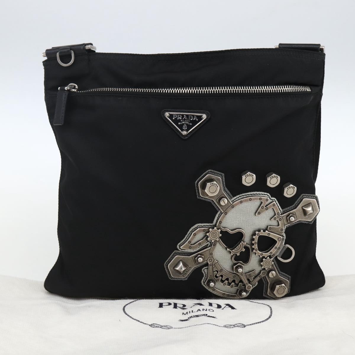PRADA Shoulder Bag Nylon Black Silver Auth ep13306V