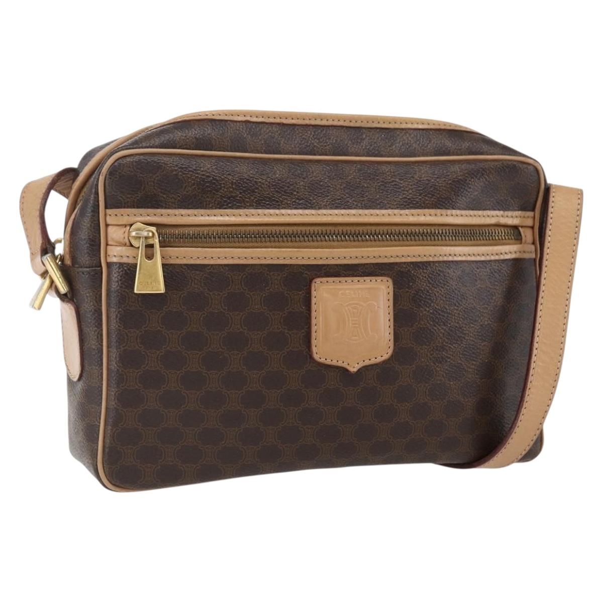 CELINE Macadam Canvas Shoulder Bag PVC Leather Brown Gold Auth ep13312