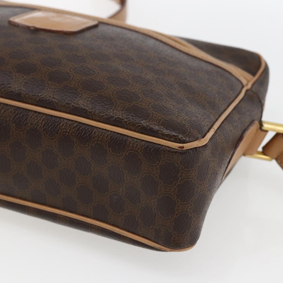 CELINE Macadam Canvas Shoulder Bag PVC Leather Brown Gold Auth ep13312