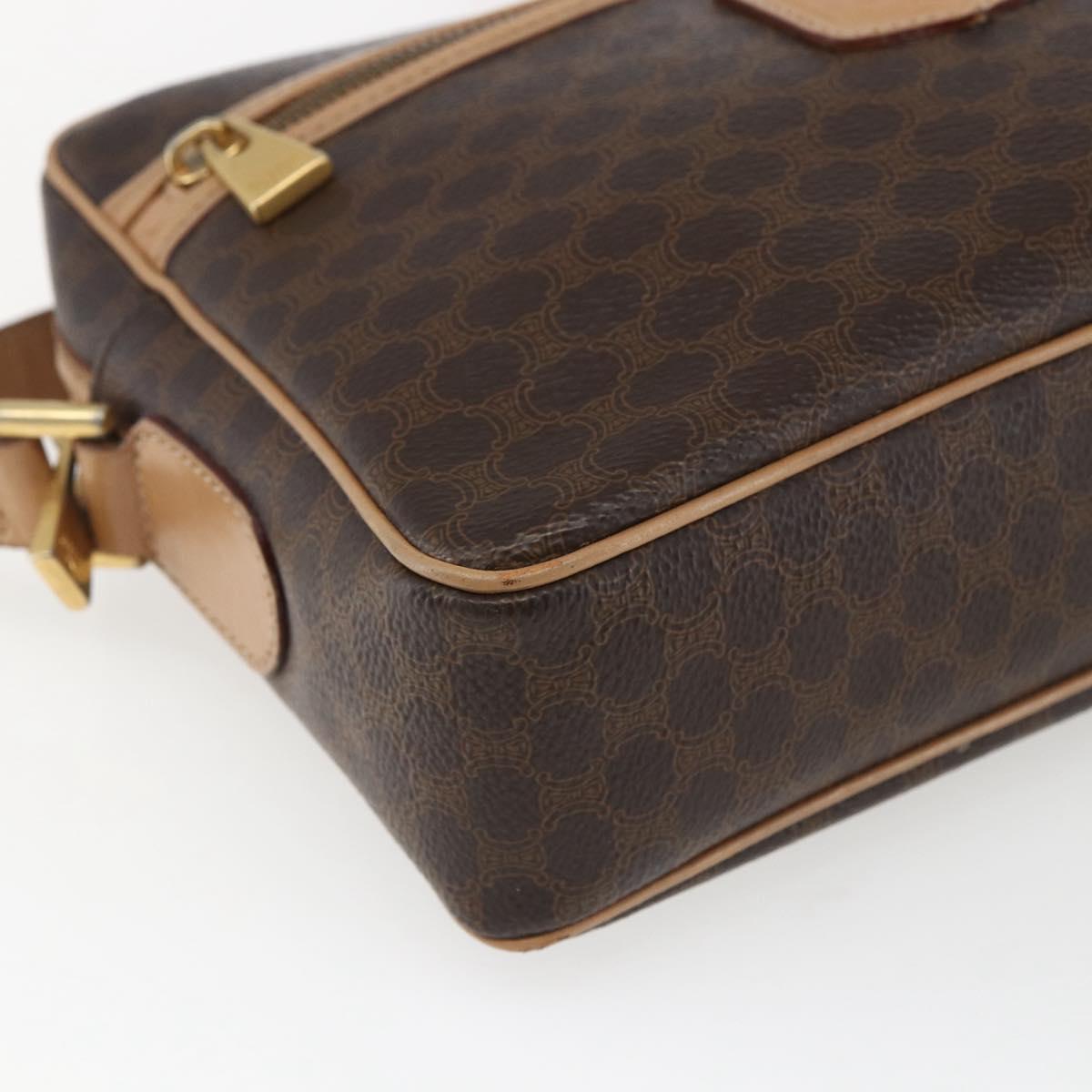 CELINE Macadam Canvas Shoulder Bag PVC Leather Brown Gold Auth ep13312