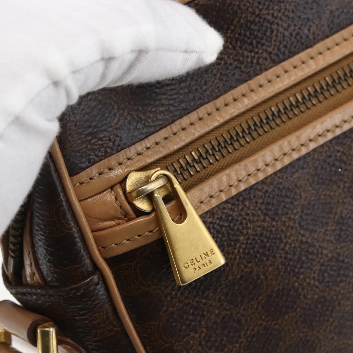 CELINE Macadam Canvas Shoulder Bag PVC Leather Brown Gold Auth ep13312