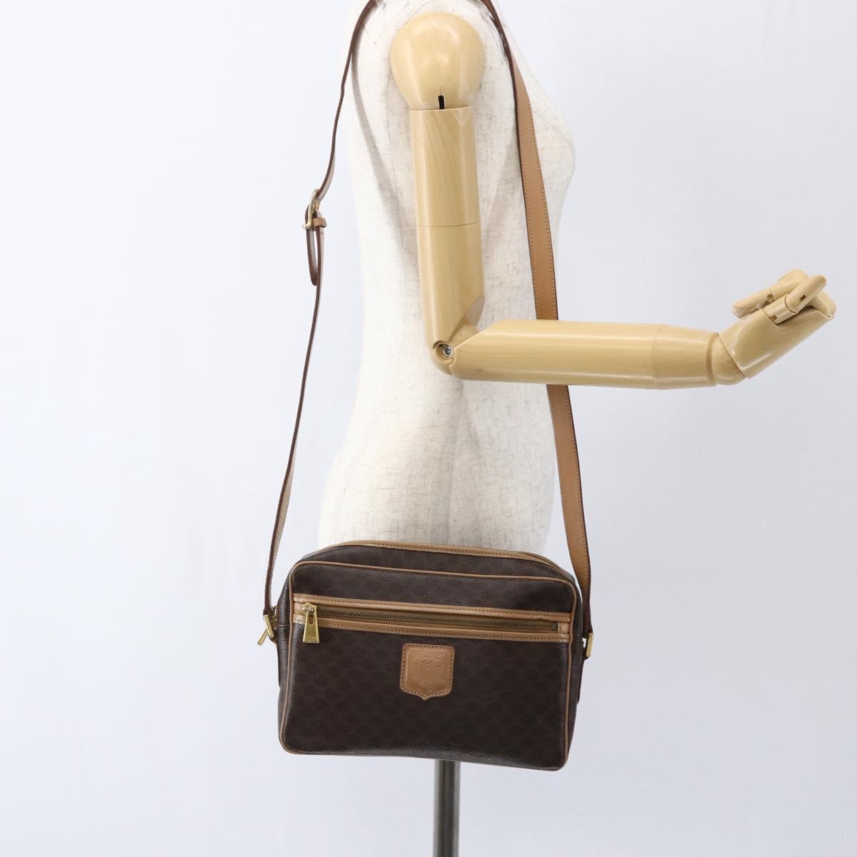 CELINE Macadam Canvas Shoulder Bag PVC Leather Brown Gold Auth ep13312