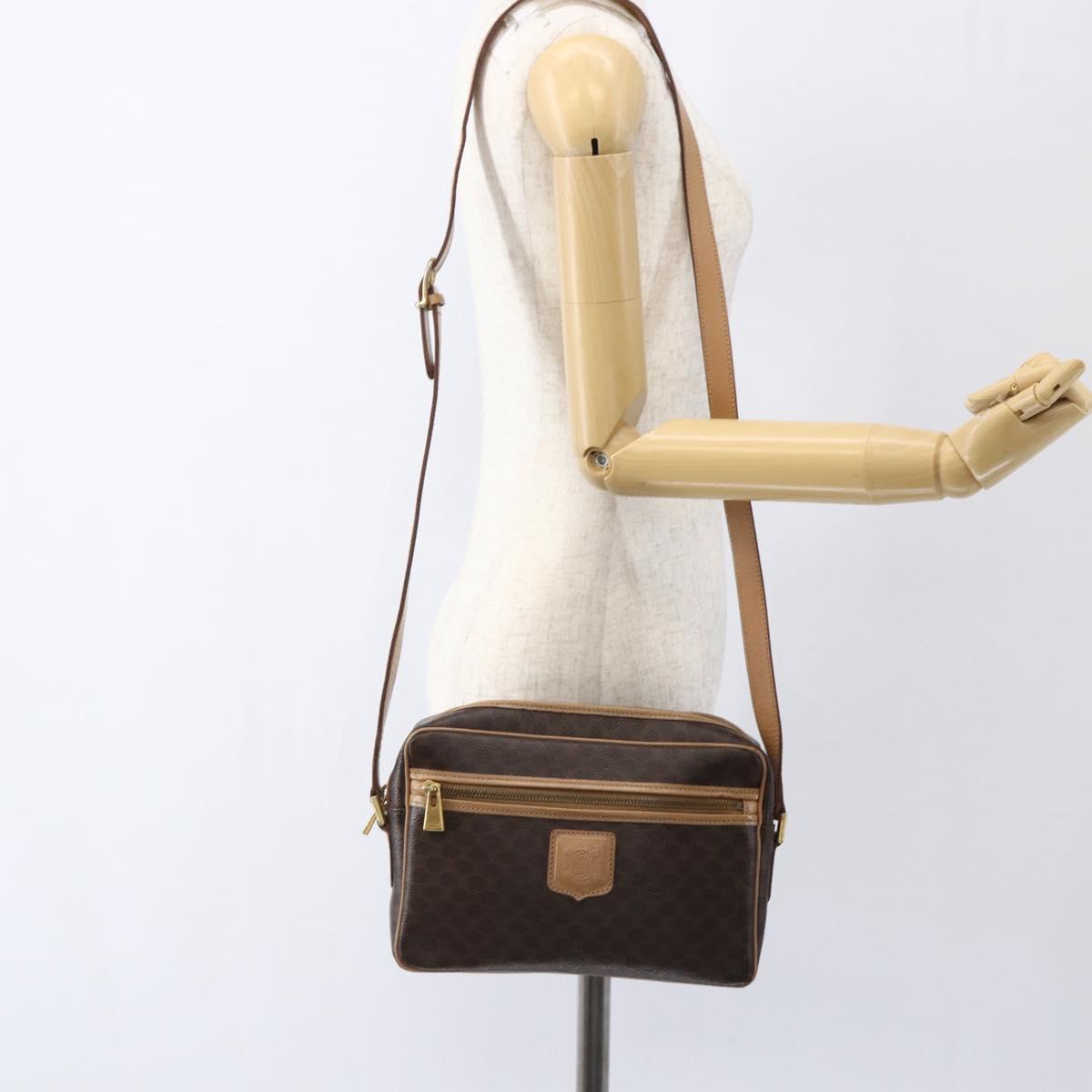 CELINE Macadam Canvas Shoulder Bag PVC Leather Brown Gold Auth ep13312