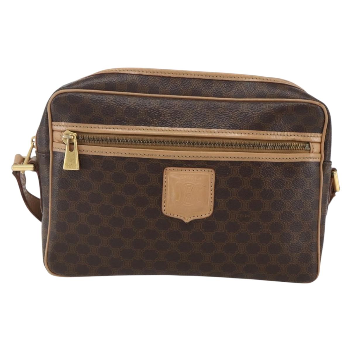 CELINE Macadam Canvas Shoulder Bag PVC Leather Brown Gold Auth ep13312