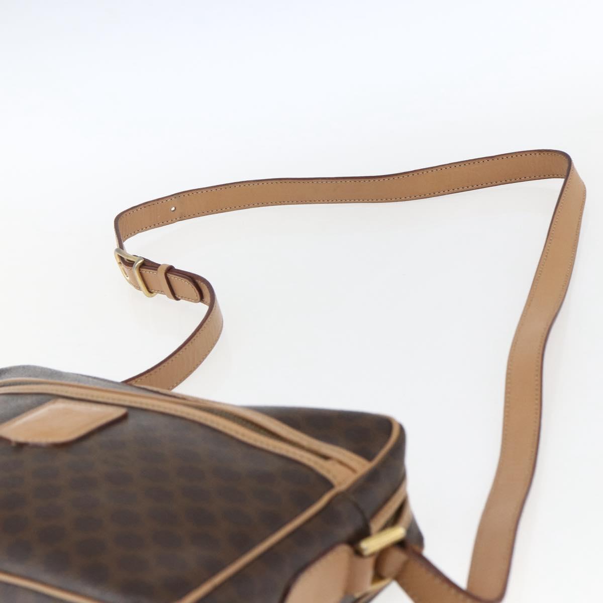 CELINE Macadam Canvas Shoulder Bag PVC Leather Brown Gold Auth ep13312