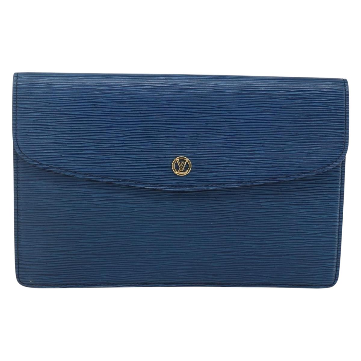 LOUIS VUITTON Epi Montaigne 27 Clutch Bag Blue M52655 LV Auth ep13321