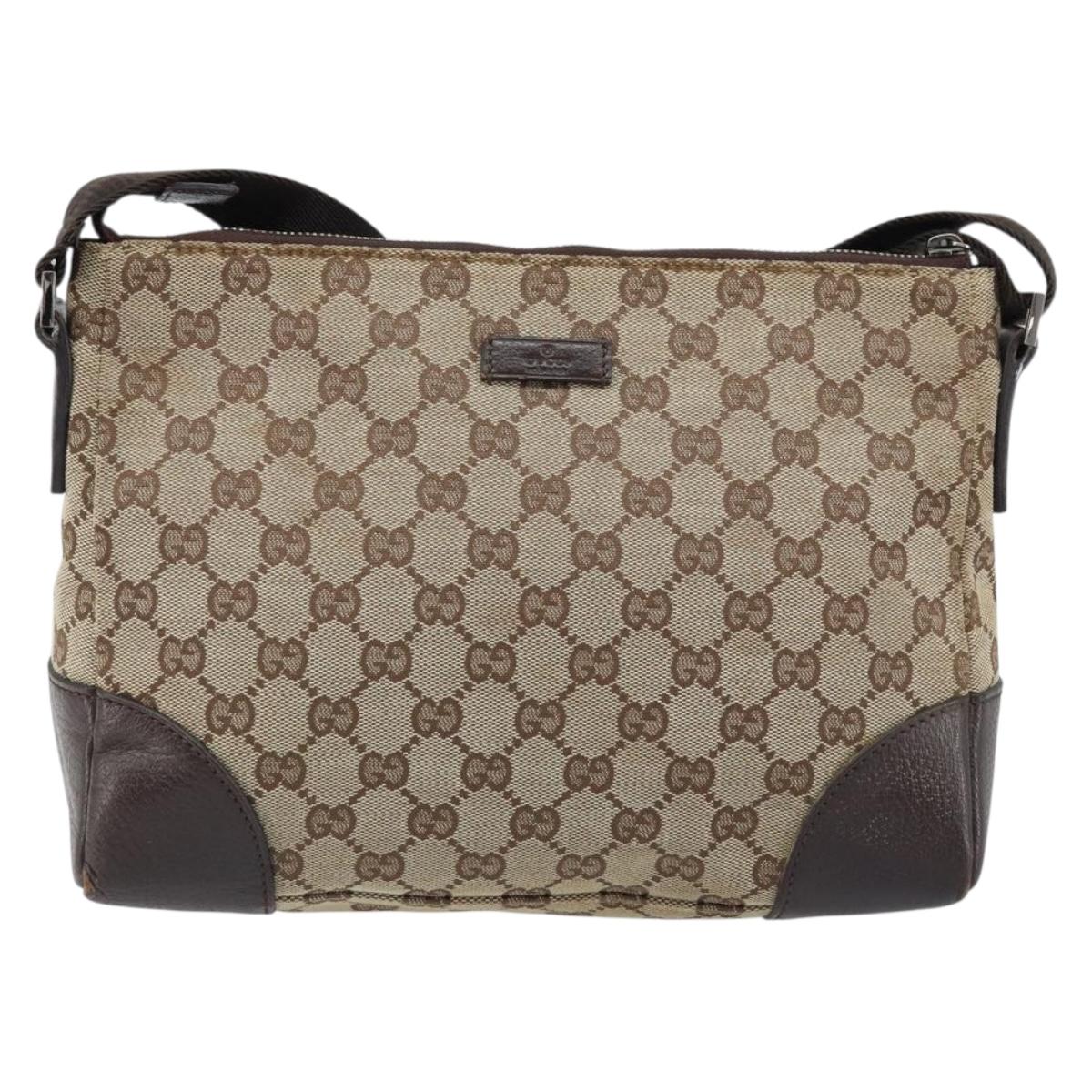 GUCCI GG Canvas Shoulder Bag Beige Silver 114273 Auth ep13324