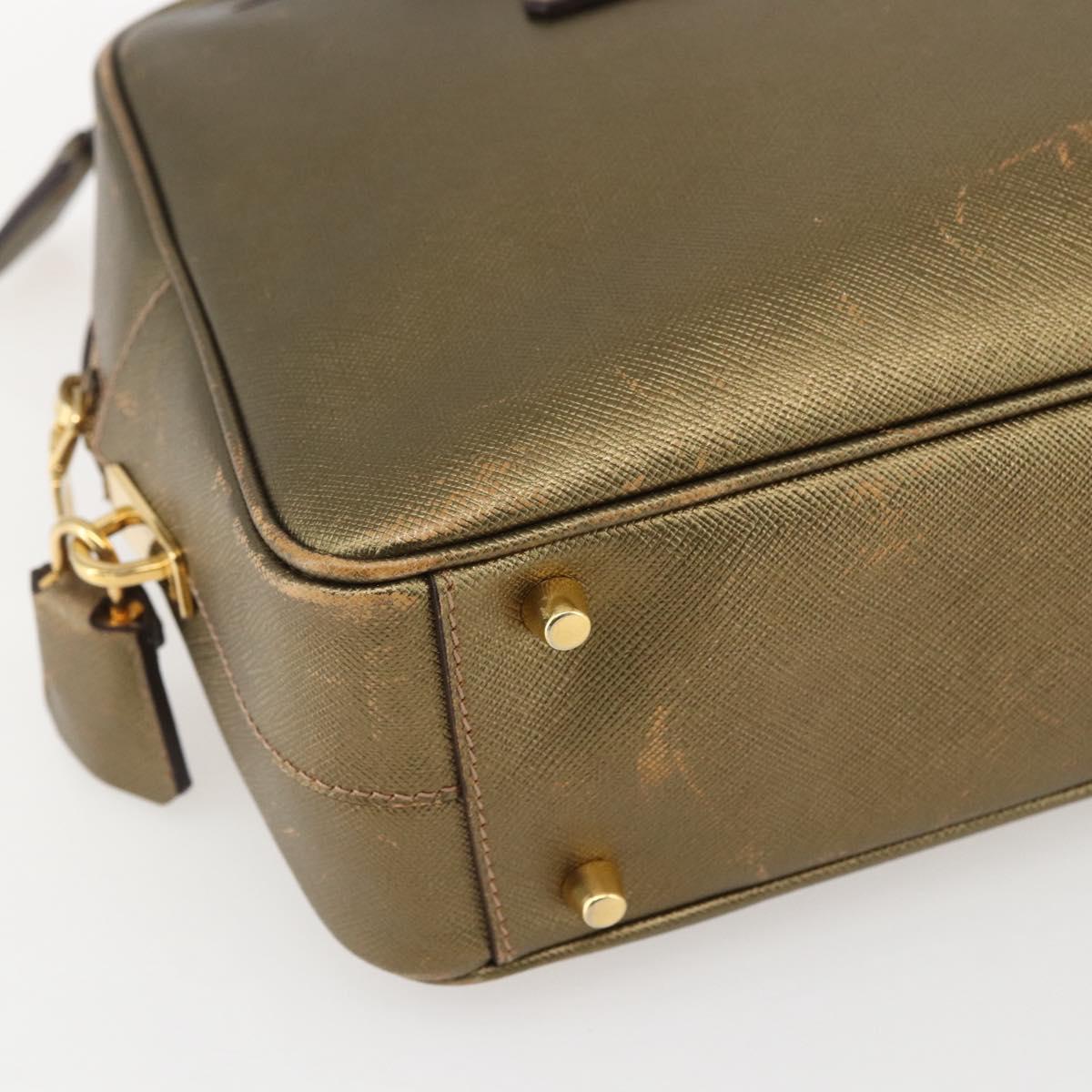 PRADA Hand Bag Safiano leather Gold Tone Auth ep13327A
