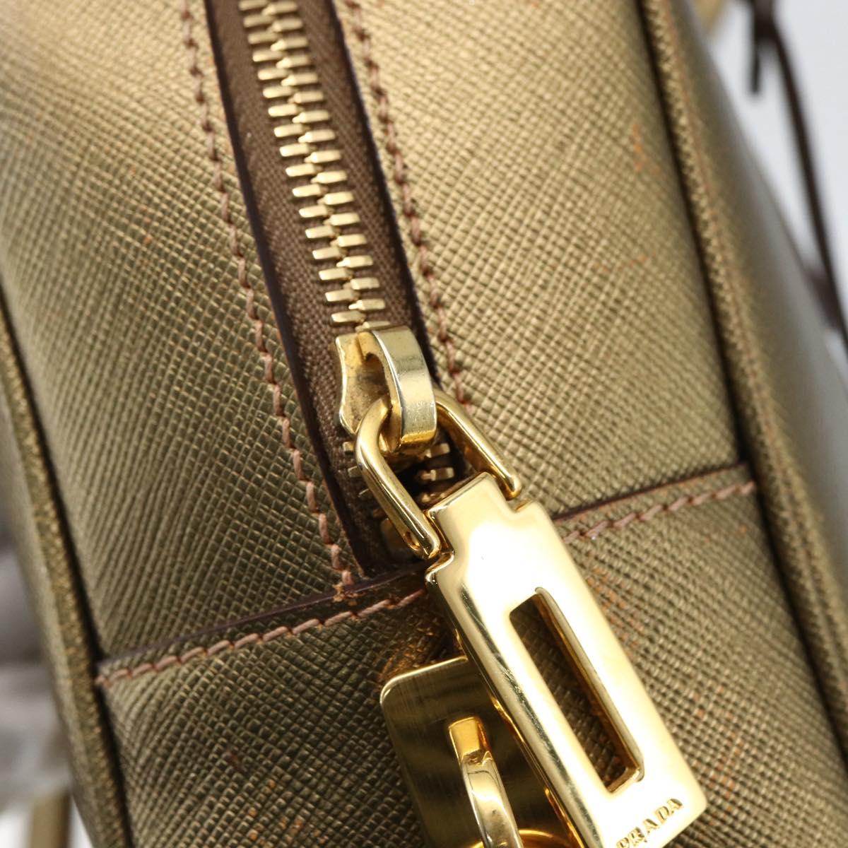 PRADA Hand Bag Safiano leather Gold Tone Auth ep13327A