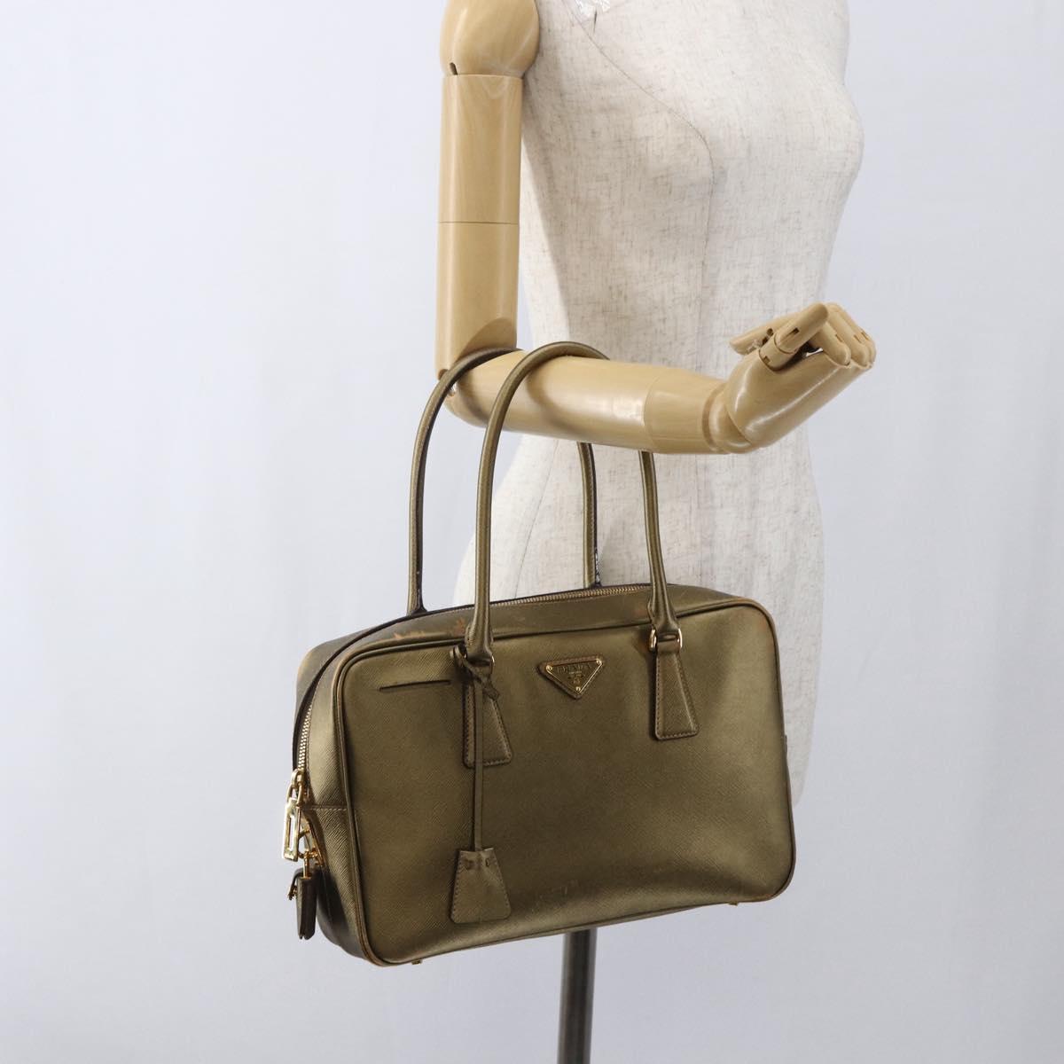 PRADA Hand Bag Safiano leather Gold Tone Auth ep13327A
