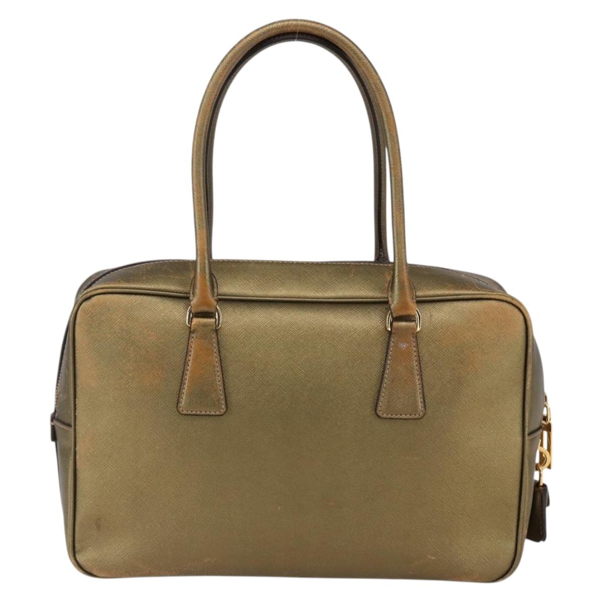 PRADA Hand Bag Safiano leather Gold Tone Auth ep13327A