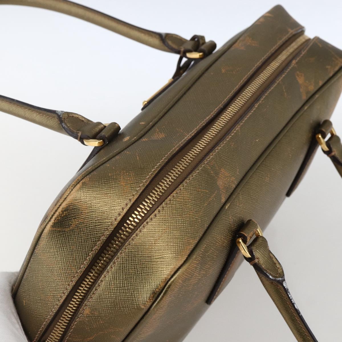 PRADA Hand Bag Safiano leather Gold Tone Auth ep13327A