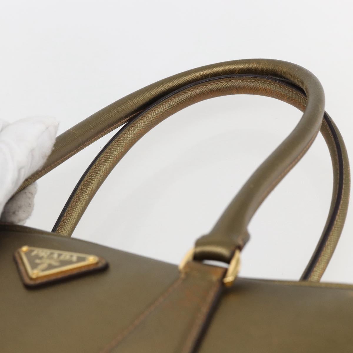 PRADA Hand Bag Safiano leather Gold Tone Auth ep13327A
