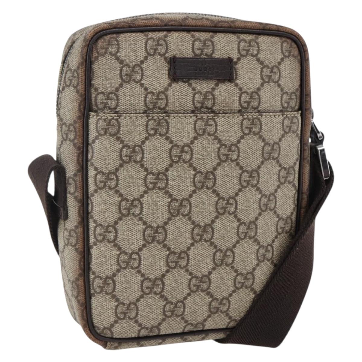 GUCCI GG Supreme Shoulder Bag PVC Beige Silver 122754 Auth ep13334