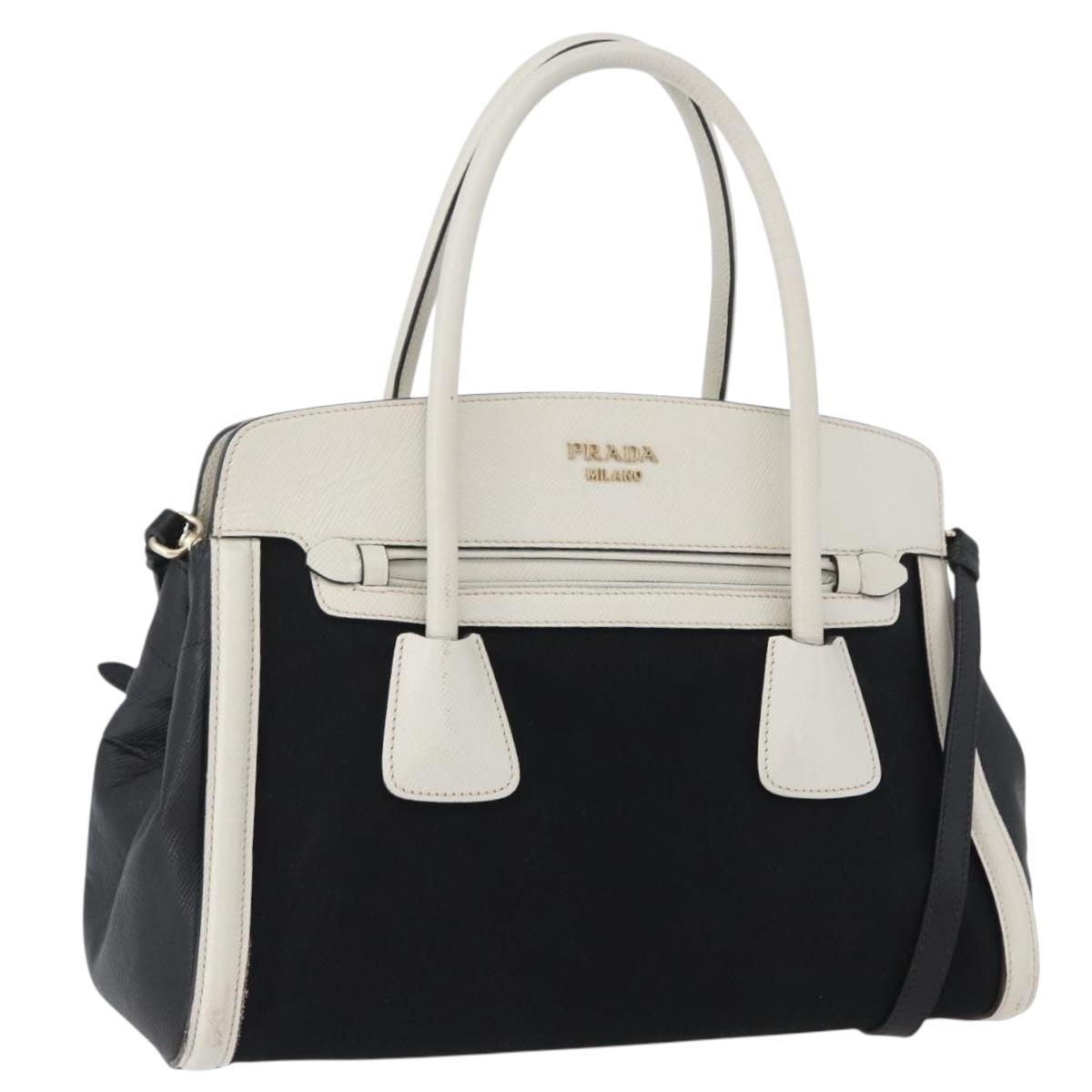 PRADA Hand Bag Canvas 2way Black Gold Auth ep13345