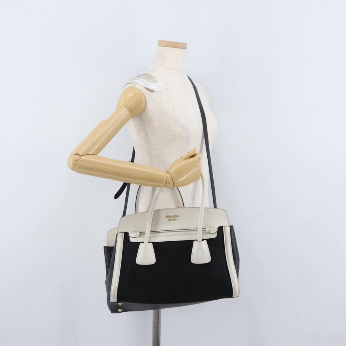 PRADA Hand Bag Canvas 2way Black Gold Auth ep13345