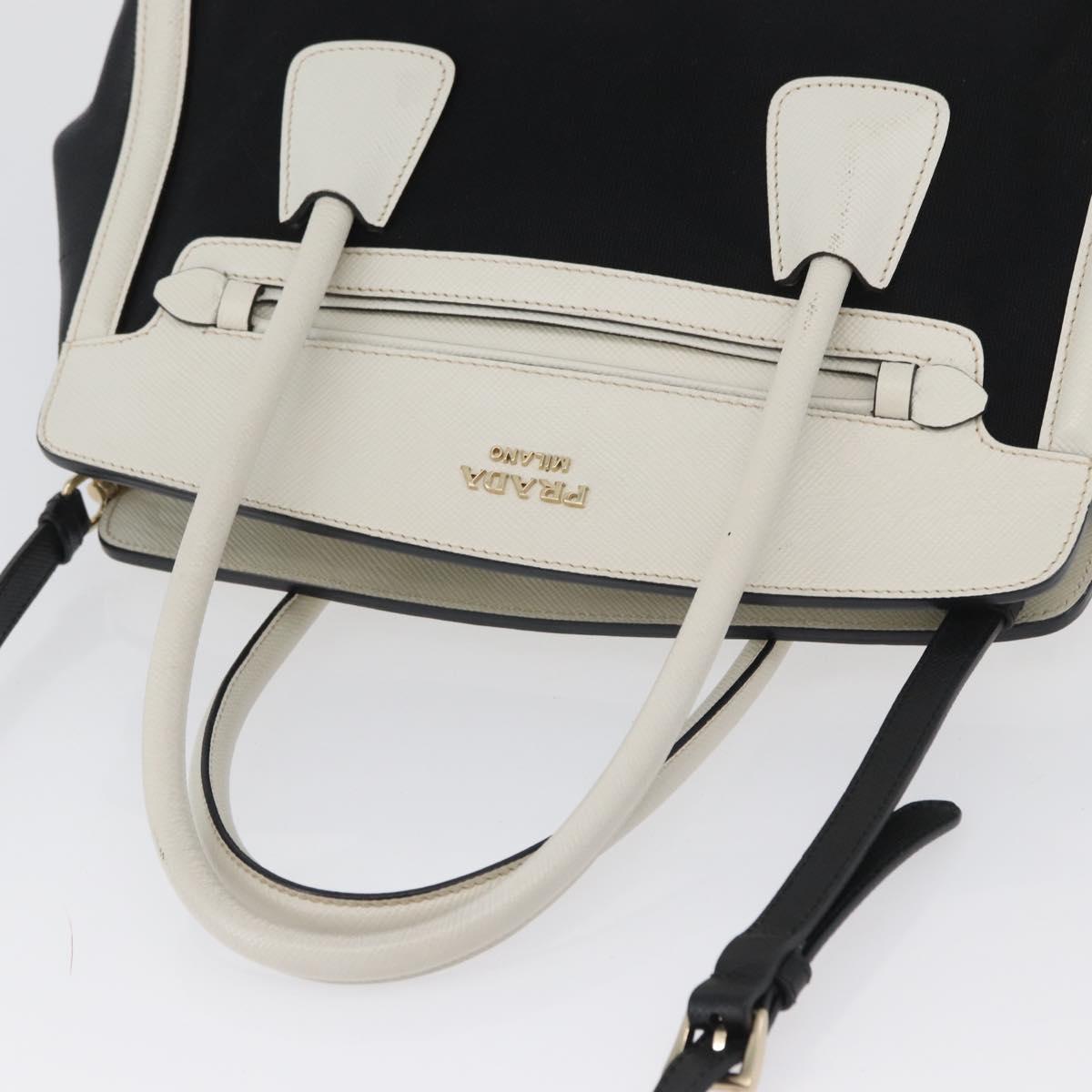 PRADA Hand Bag Canvas 2way Black Gold Auth ep13345