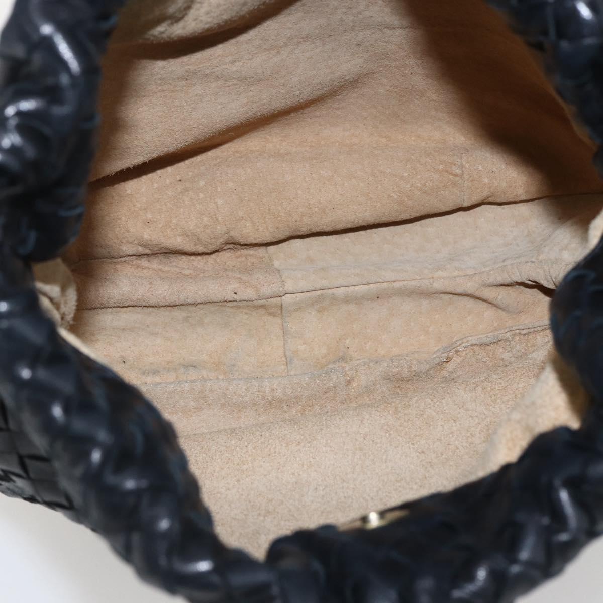 BOTTEGA VENETA INTRECCIATO Shoulder Bag Leather Black Gold Auth ep13348