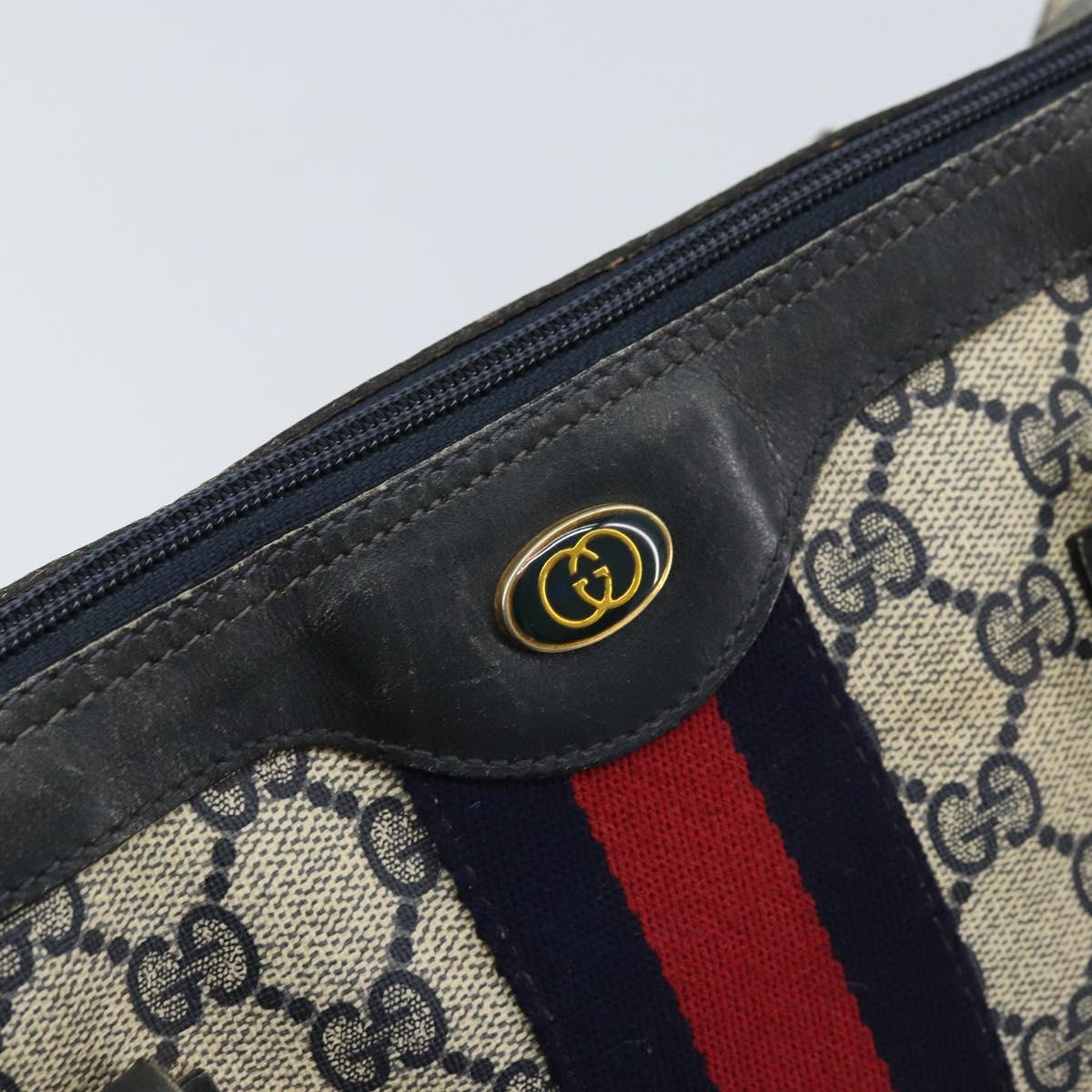 GUCCI GG Supreme Sherry Line Hand Bag PVC Navy Gold Auth ep13353