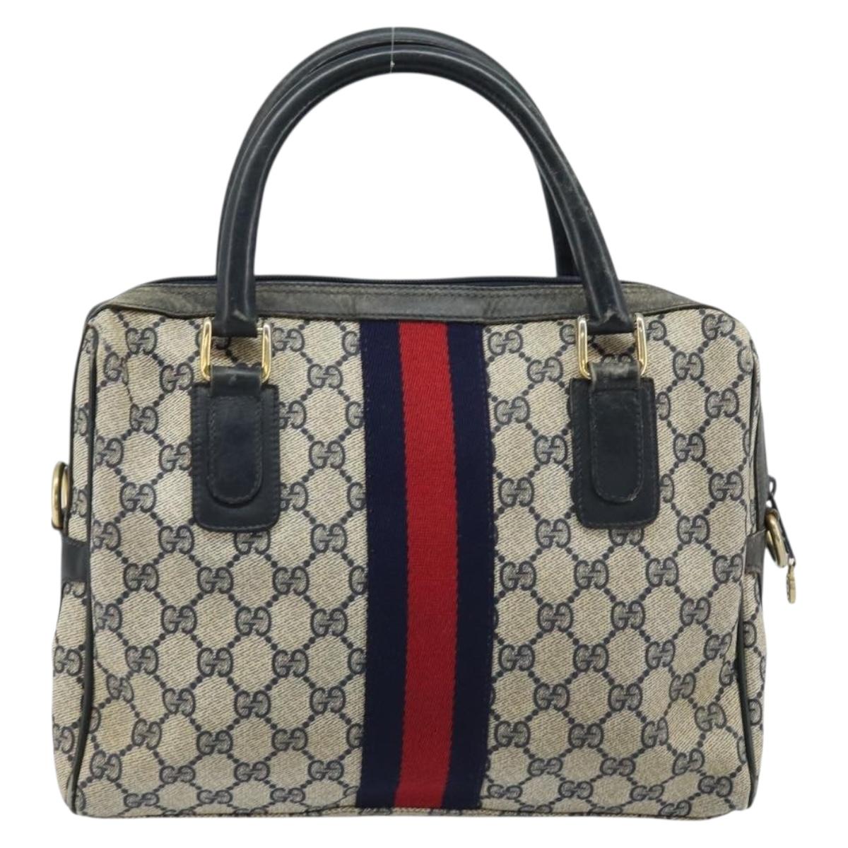 GUCCI GG Supreme Sherry Line Hand Bag PVC Navy Gold Auth ep13353