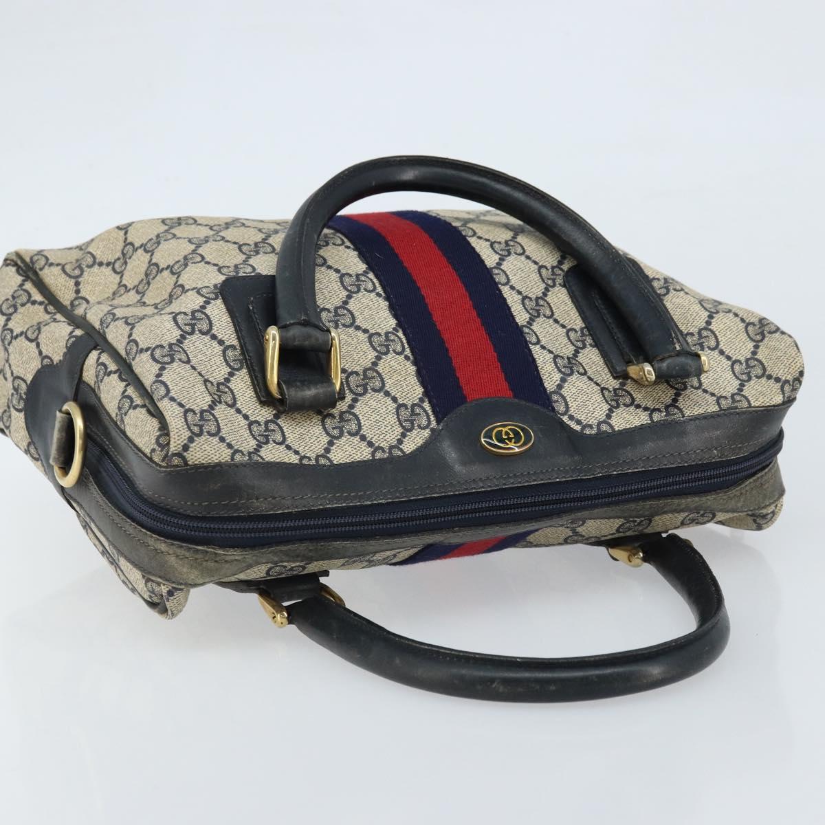 GUCCI GG Supreme Sherry Line Hand Bag PVC Navy Gold Auth ep13353