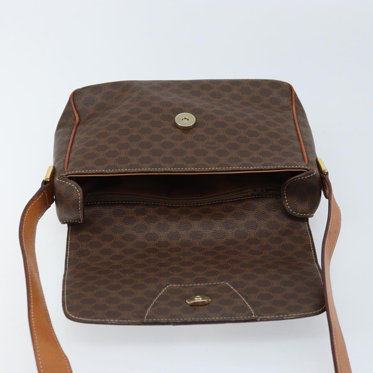 CELINE Macadam Canvas Circle Shoulder Bag PVC Leather Brown Gold Auth ep13354