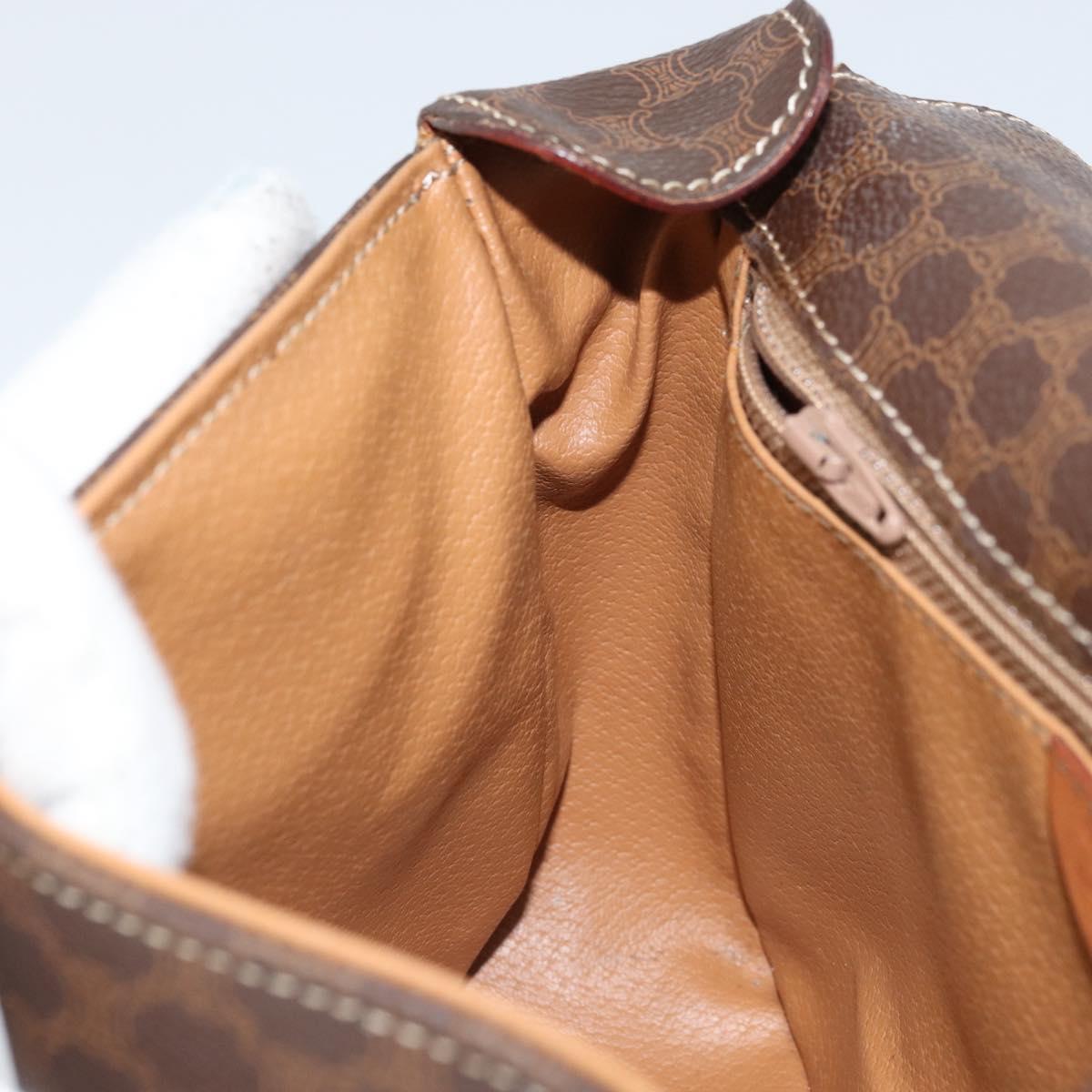 CELINE Macadam Canvas Circle Shoulder Bag PVC Leather Brown Gold Auth ep13354