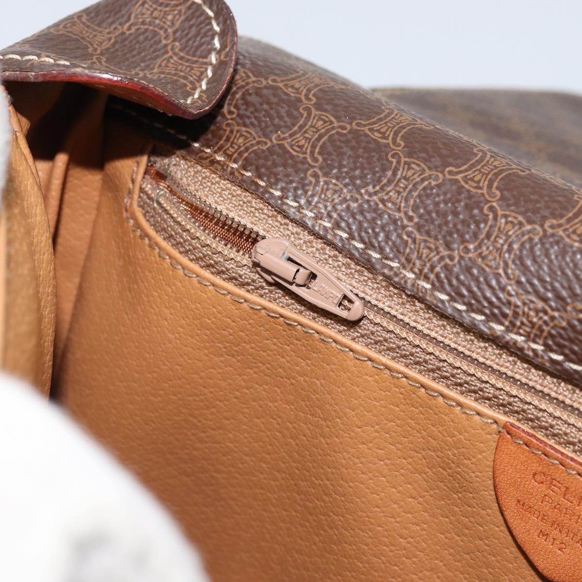 CELINE Macadam Canvas Circle Shoulder Bag PVC Leather Brown Gold Auth ep13354