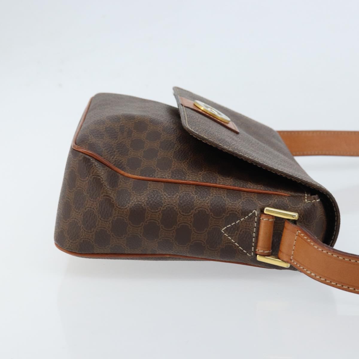 CELINE Macadam Canvas Circle Shoulder Bag PVC Leather Brown Gold Auth ep13354
