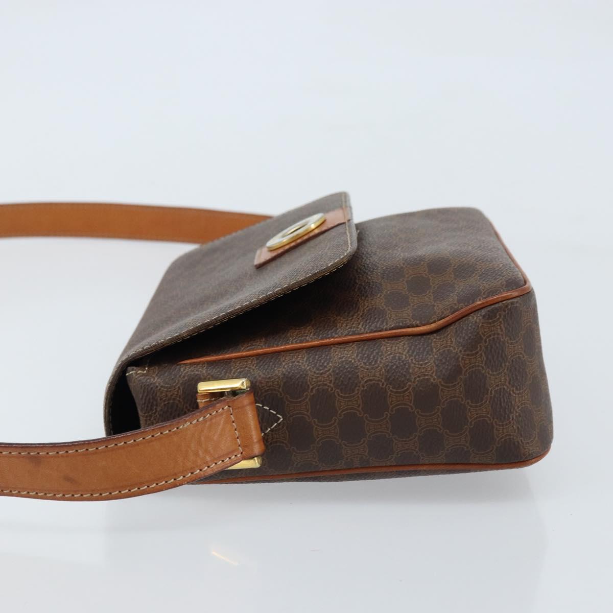 CELINE Macadam Canvas Circle Shoulder Bag PVC Leather Brown Gold Auth ep13354