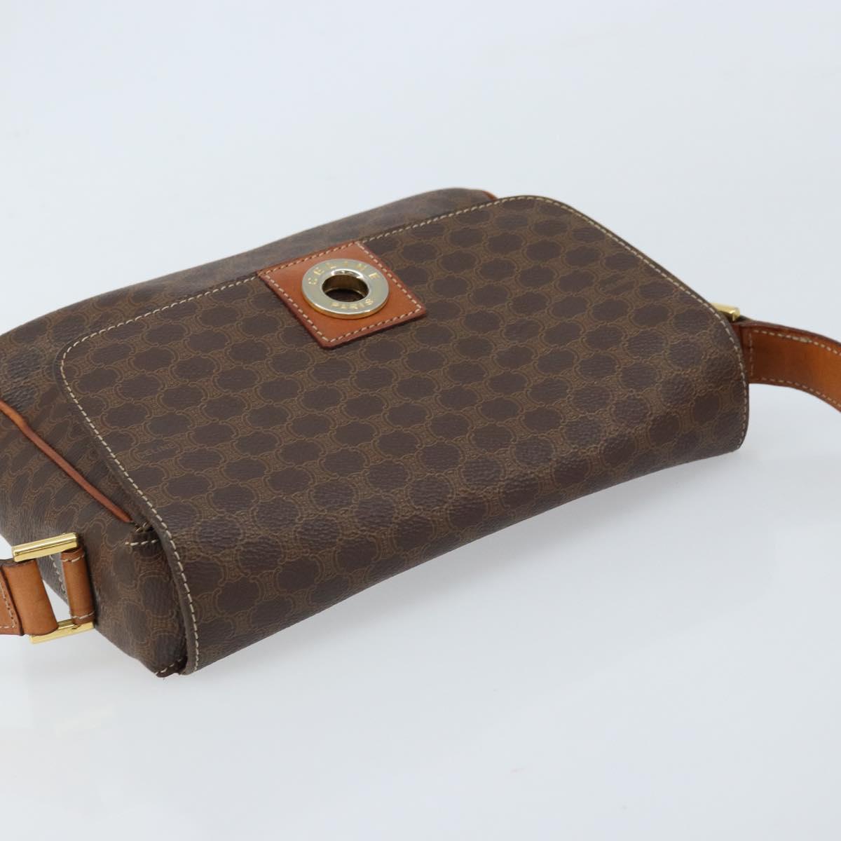 CELINE Macadam Canvas Circle Shoulder Bag PVC Leather Brown Gold Auth ep13354