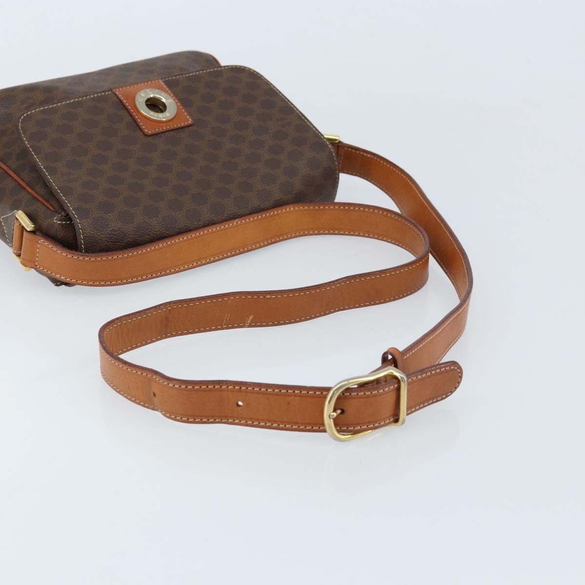 CELINE Macadam Canvas Circle Shoulder Bag PVC Leather Brown Gold Auth ep13354