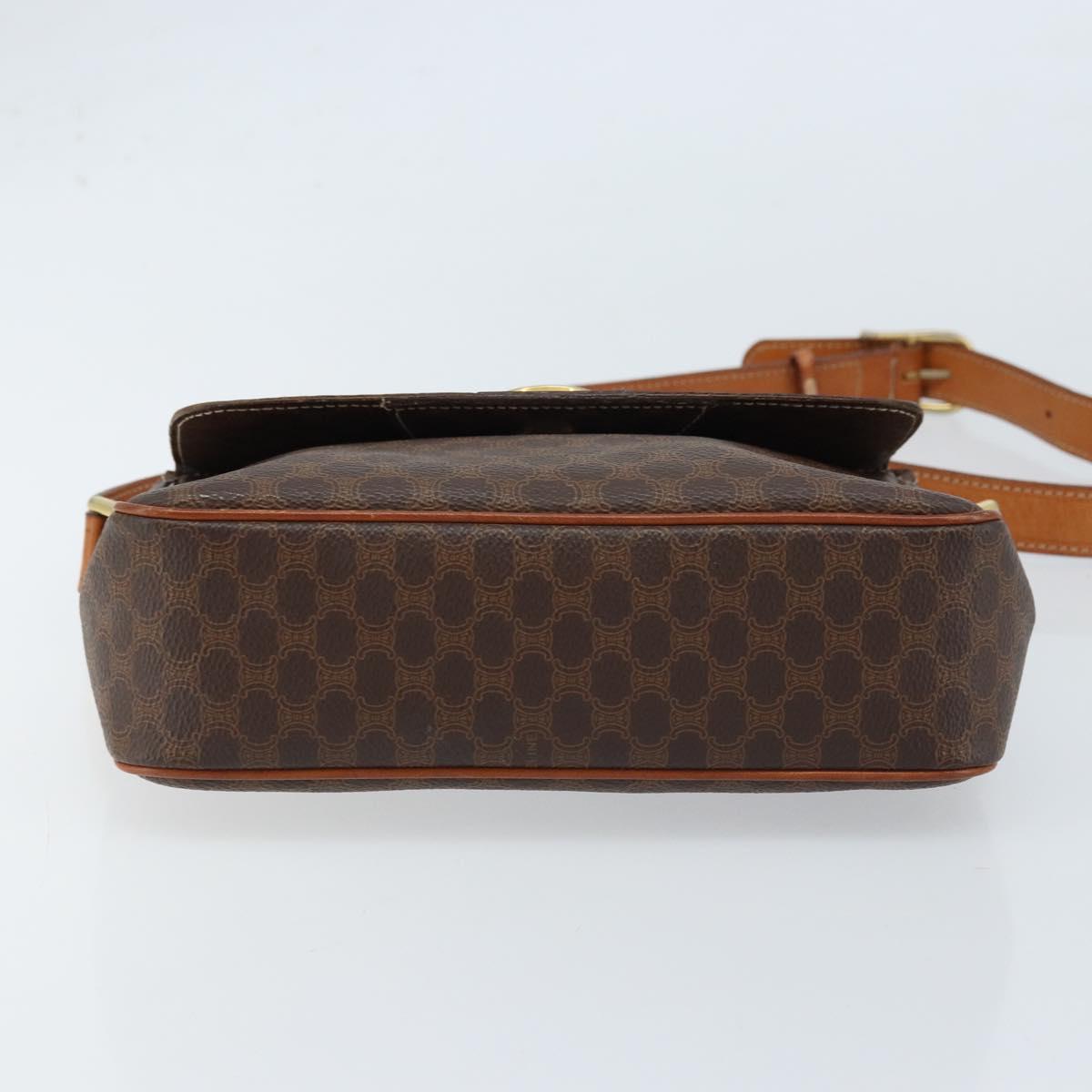 CELINE Macadam Canvas Circle Shoulder Bag PVC Leather Brown Gold Auth ep13354
