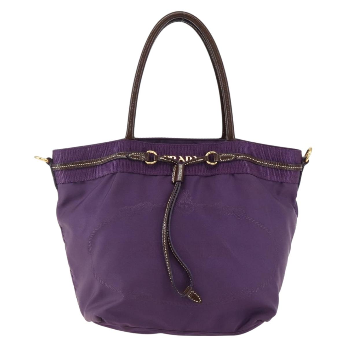 PRADA Hand Bag Nylon Purple Gold Auth ep13355