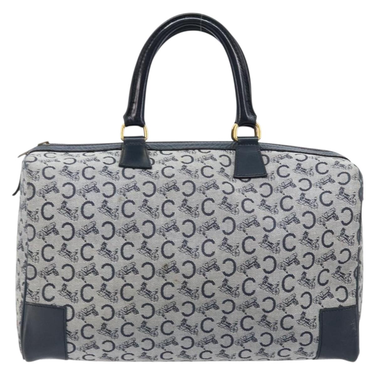 CELINE C Sulky Boston Bag Canvas Navy Gold Auth ep13370