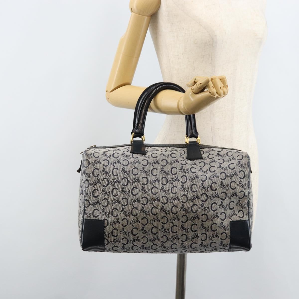 CELINE C Sulky Boston Bag Canvas Navy Gold Auth ep13370