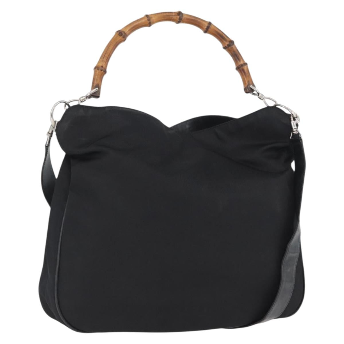 GUCCI Bamboo Hand Bag Nylon 2way Black Silver 001 1998 1577 Auth ep13375