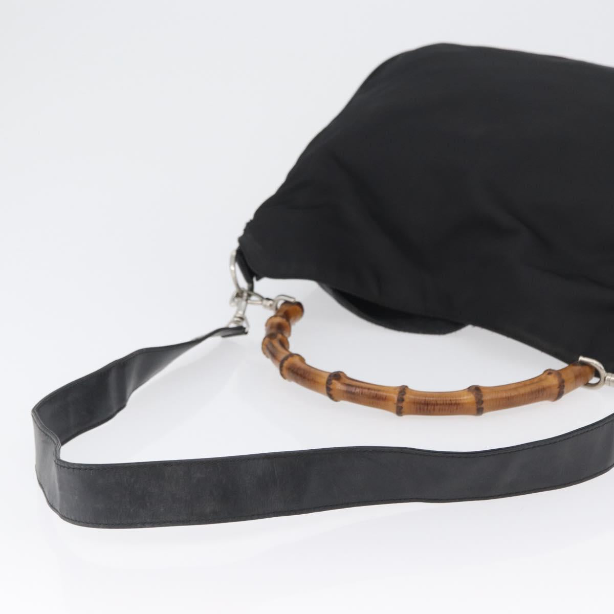 GUCCI Bamboo Hand Bag Nylon 2way Black Silver 001 1998 1577 Auth ep13375