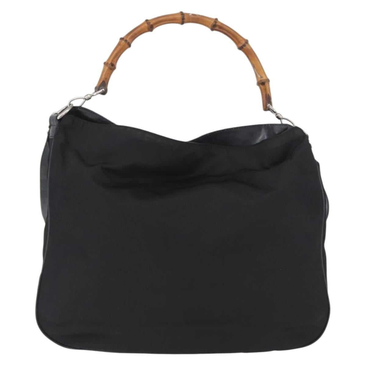 GUCCI Bamboo Hand Bag Nylon 2way Black Silver 001 1998 1577 Auth ep13375