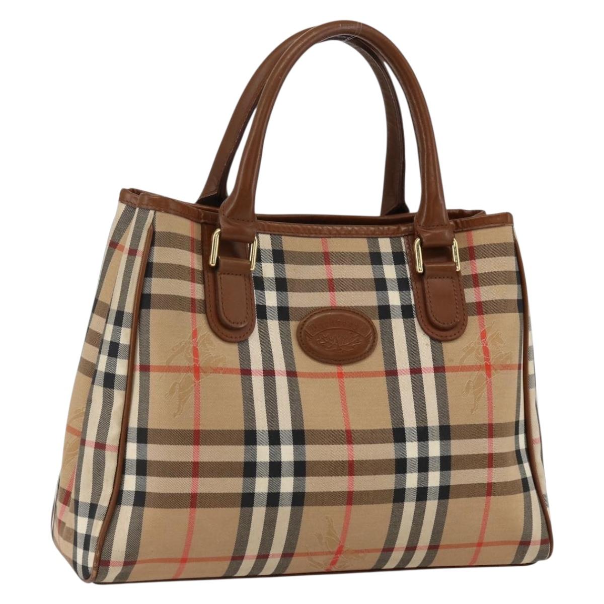 Burberrys Nova Check Hand Bag Canvas Beige Gold Auth ep13387