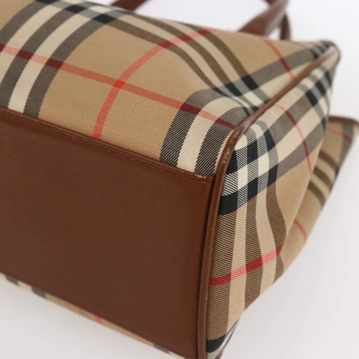 Burberrys Nova Check Hand Bag Canvas Beige Gold Auth ep13387