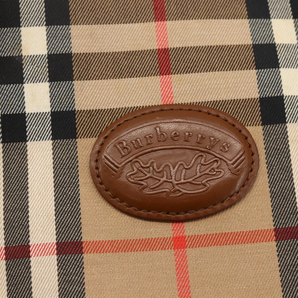 Burberrys Nova Check Hand Bag Canvas Beige Gold Auth ep13387