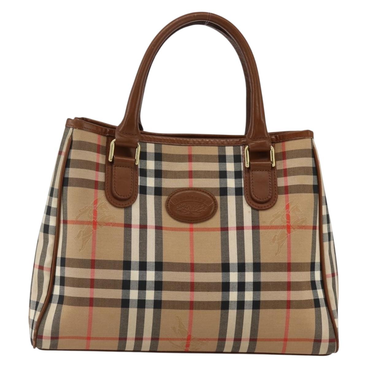 Burberrys Nova Check Hand Bag Canvas Beige Gold Auth ep13387