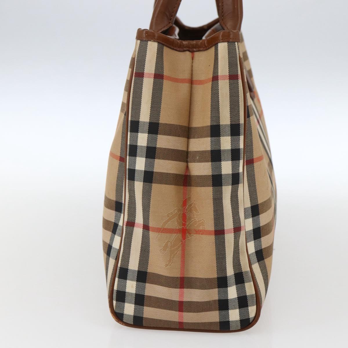 Burberrys Nova Check Hand Bag Canvas Beige Gold Auth ep13387